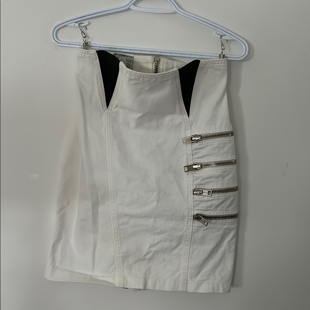 Santana White Denim zip Biker skirt , Vintage 1980s White Denim Motorcycle
